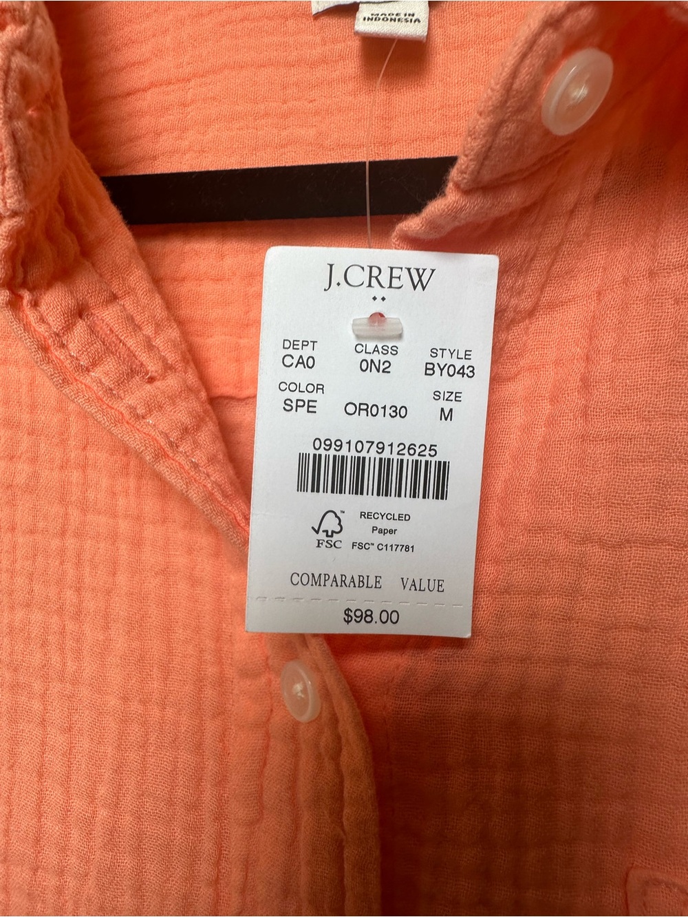 J. Crew Coral Long-Sleeve Button Front Shirt - Picture 3 of 6